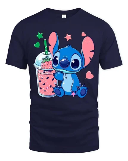 Cute Alien Smoothie Graphic T-Shirt Kawaii Drink Tee - navy t-shirt on white background