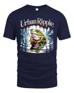 Urban Ripple Frog Graphic T-Shirt City Water Reflection Tee - navy t-shirt on white background