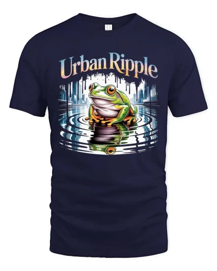 Urban Ripple Frog Graphic T-Shirt City Water Reflection Tee - navy t-shirt on white background
