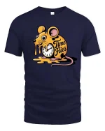 Melting Time Flies Mouse Graphic Funny Cartoon T-Shirt - navy t-shirt on white background