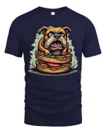 Funny Bulldog Sandwich Graphic T-Shirt Hungry Dog Tee - navy t-shirt on white background