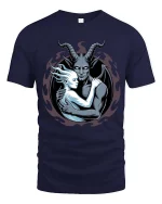Dark Demon Embrace Gothic Fantasy Graphic T-Shirt Art - navy t-shirt on white background