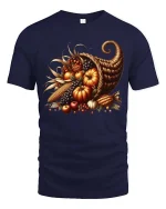 Autumn Harvest Cornucopia Graphic T-Shirt Fall Season Tee - navy t-shirt on white background