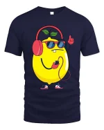 Cool Lemon Music Vibes Graphic T-Shirt Funny Fruit Tee - navy t-shirt on white background
