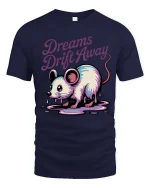 Dreams Drift Away Mouse Graphic T-Shirt Cute Surreal Tee - navy t-shirt on white background