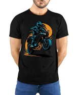Night Rider Sport Bike Graphic T-Shirt Street Racing Tee - model wearing black tee with hands behind back