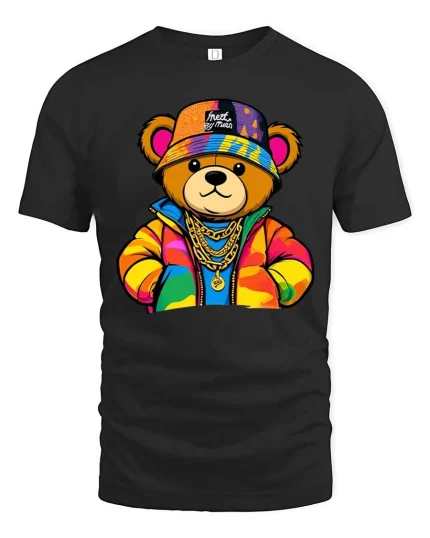 Cool Streetwear Teddy Bear Graphic T-Shirt Hip Hop Style Tee - black t-shirt on white background