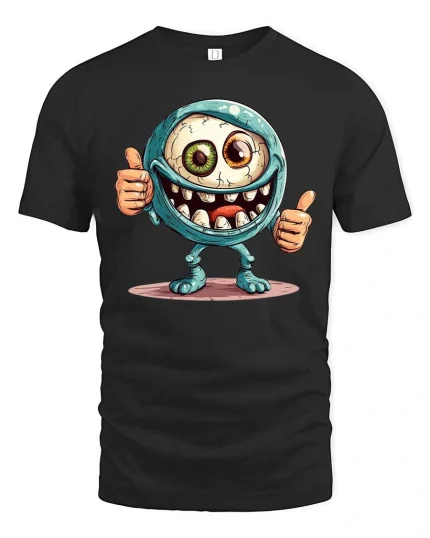 Funny Cyclops Monster Thumbs Up Graphic T-Shirt Cute Creepy Tee - black t-shirt on white background