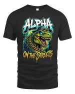 Alpha Dino Street Style Graphic T Shirt Urban Hip Hop Tee - black t-shirt on white background