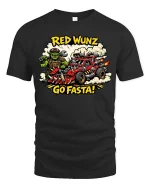 Red Wunz Go Fasta Orc Racing Graphic T Shirt Funny Tee - black t-shirt on white background