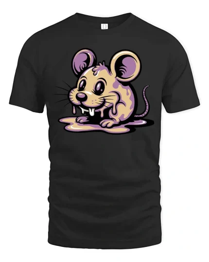 Cute Melting Mouse Graphic T Shirt Kawaii Drip Art Tee - black t-shirt on white background