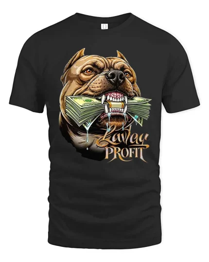 Savage Profit Pitbull Money Graphic T-Shirt Street Hustle Tee - black t-shirt on white background