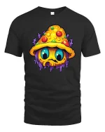 Psychedelic Mushroom Monster Graphic T-Shirt Trippy Art Tee - black t-shirt on white background