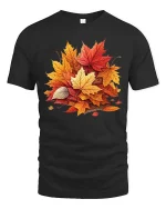 Autumn Maple Leaves Graphic T-Shirt Fall Nature Seasonal Tee - black t-shirt on white background