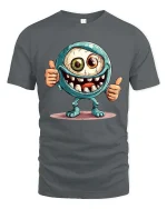Funny Cyclops Monster Thumbs Up Graphic T-Shirt Cute Creepy Tee - gray t-shirt on white background