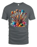 Colorful Paint Brushes Artist Graphic T Shirt Creative Art Tee - gray t-shirt on white background
