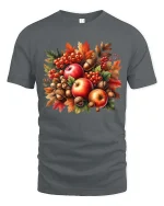 Autumn Apples Acorns Leaves Graphic T-Shirt Fall Harvest Tee - gray t-shirt on white background