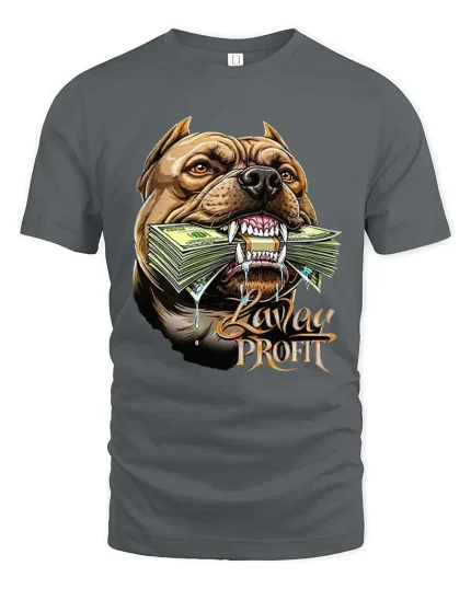 Savage Profit Pitbull Money Graphic T-Shirt Street Hustle Tee - gray t-shirt on white background