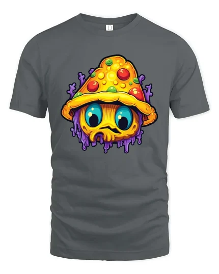 Psychedelic Mushroom Monster Graphic T-Shirt Trippy Art Tee - gray t-shirt on white background