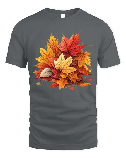 Autumn Maple Leaves Graphic T-Shirt Fall Nature Seasonal Tee - gray t-shirt on white background