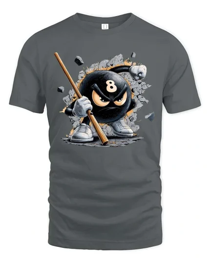 Angry 8 Ball Smash Graphic T-Shirt Pool Player Attitude Tee - gray t-shirt on white background