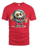 Funny Cyclops Monster Thumbs Up Graphic T-Shirt Cute Creepy Tee - red t-shirt on white background