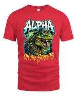 Alpha Dino Street Style Graphic T Shirt Urban Hip Hop Tee - red t-shirt on white background