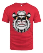 Bulldog Cowboy Graphic T Shirt Tough Biker Style Dog Tee - red t-shirt on white background