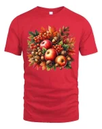 Autumn Apples Acorns Leaves Graphic T-Shirt Fall Harvest Tee - red t-shirt on white background