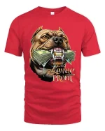 Savage Profit Pitbull Money Graphic T-Shirt Street Hustle Tee - red t-shirt on white background