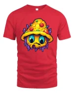 Psychedelic Mushroom Monster Graphic T-Shirt Trippy Art Tee - red t-shirt on white background