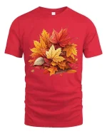 Autumn Maple Leaves Graphic T-Shirt Fall Nature Seasonal Tee - red t-shirt on white background
