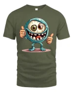 Funny Cyclops Monster Thumbs Up Graphic T-Shirt Cute Creepy Tee - military green t-shirt on white background