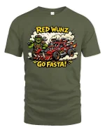 Red Wunz Go Fasta Orc Racing Graphic T Shirt Funny Tee - military green t-shirt on white background