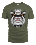 Bulldog Cowboy Graphic T Shirt Tough Biker Style Dog Tee - military green t-shirt on white background