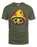 Psychedelic Mushroom Monster Graphic T-Shirt Trippy Art Tee - military green t-shirt on white background
