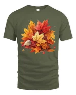 Autumn Maple Leaves Graphic T-Shirt Fall Nature Seasonal Tee - military green t-shirt on white background