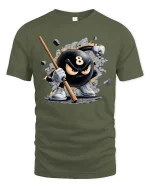 Angry 8 Ball Smash Graphic T-Shirt Pool Player Attitude Tee - military green t-shirt on white background