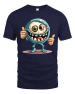 Funny Cyclops Monster Thumbs Up Graphic T-Shirt Cute Creepy Tee - navy t-shirt on white background