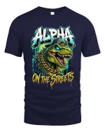 Alpha Dino Street Style Graphic T Shirt Urban Hip Hop Tee - navy t-shirt on white background