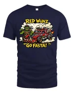Red Wunz Go Fasta Orc Racing Graphic T Shirt Funny Tee - navy t-shirt on white background