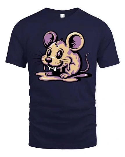 Cute Melting Mouse Graphic T Shirt Kawaii Drip Art Tee - navy t-shirt on white background