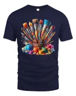 Colorful Paint Brushes Artist Graphic T Shirt Creative Art Tee - navy t-shirt on white background