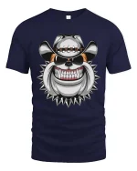 Bulldog Cowboy Graphic T Shirt Tough Biker Style Dog Tee - navy t-shirt on white background