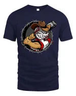Outlaw Baseball Cowboy Graphic T-Shirt Wild West Sports Tee - navy t-shirt on white background