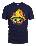 Psychedelic Mushroom Monster Graphic T-Shirt Trippy Art Tee - navy t-shirt on white background