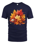 Autumn Maple Leaves Graphic T-Shirt Fall Nature Seasonal Tee - navy t-shirt on white background