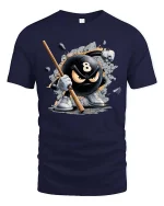 Angry 8 Ball Smash Graphic T-Shirt Pool Player Attitude Tee - navy t-shirt on white background