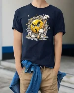 Angry Number One Smash Graphic T-Shirt Funny Attitude Tee - model wearing navy tee with hands in pockets