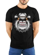 Bulldog Cowboy Graphic T Shirt Tough Biker Style Dog Tee - model wearing black tee with hands behind back